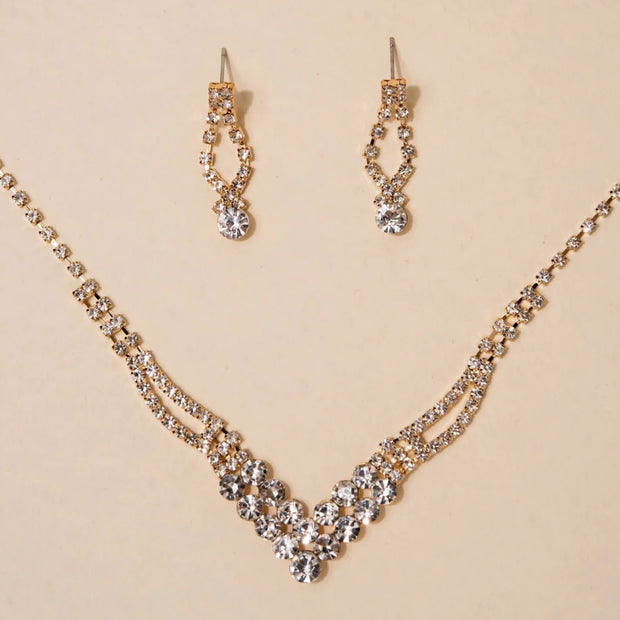 Gold Rhinestone Cecilia Necklace Set