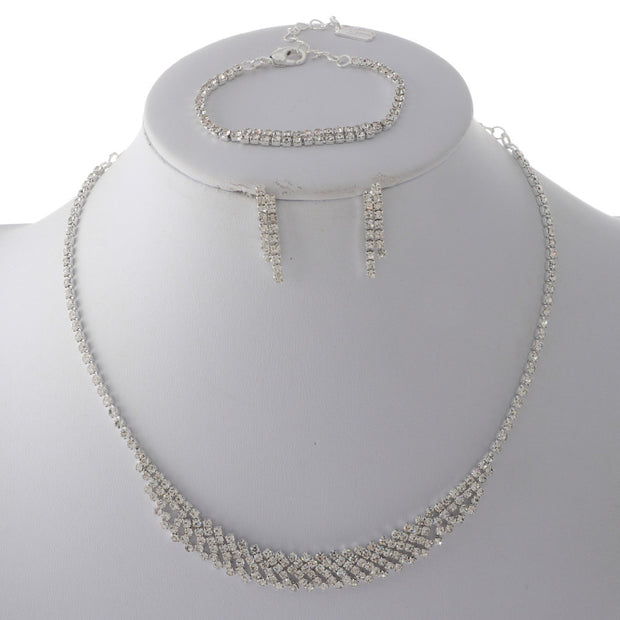 Silver Luna Rhinestone Jr Necklace Set