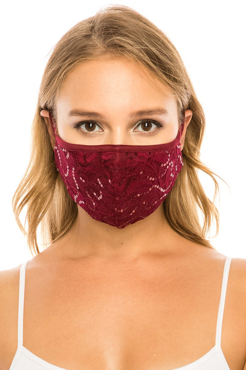 Burgundy Sequins Mask