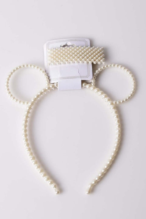 Pearl Bear Ears Headband & Hair Clip Set