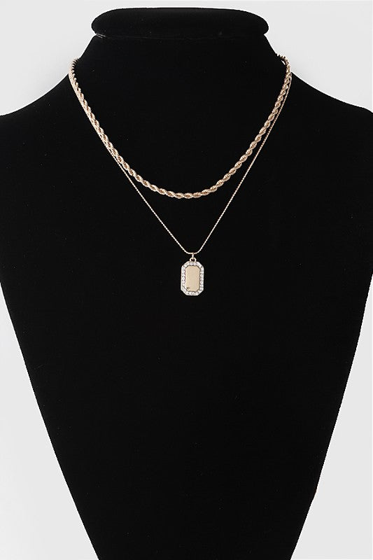 Jewelled Square N Rope Necklace