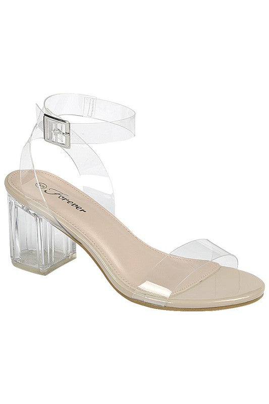Top clear block heel strappy sandal Shop