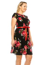 Black Red Floral Emma Plus Dress