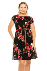 Black Red Floral Emma Plus Dress