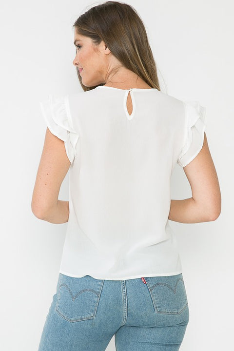 White Simple Frilled Top