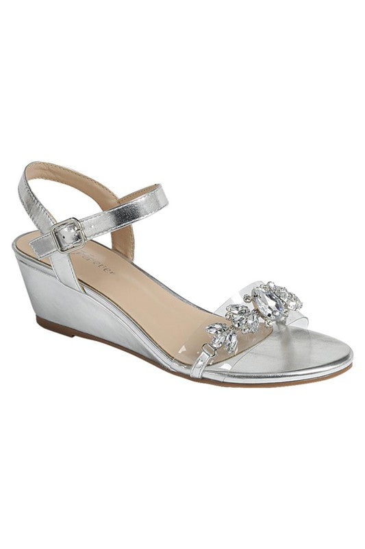 Silver Rhinestone Low Wedge