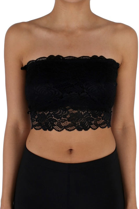 Flower Lace Bandeau Bra - Black