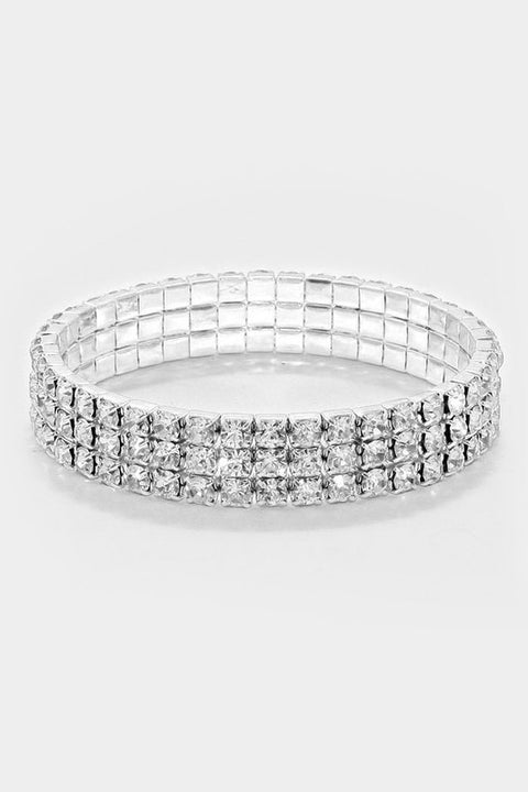 Silver Three Row Rhinestone Bracelet