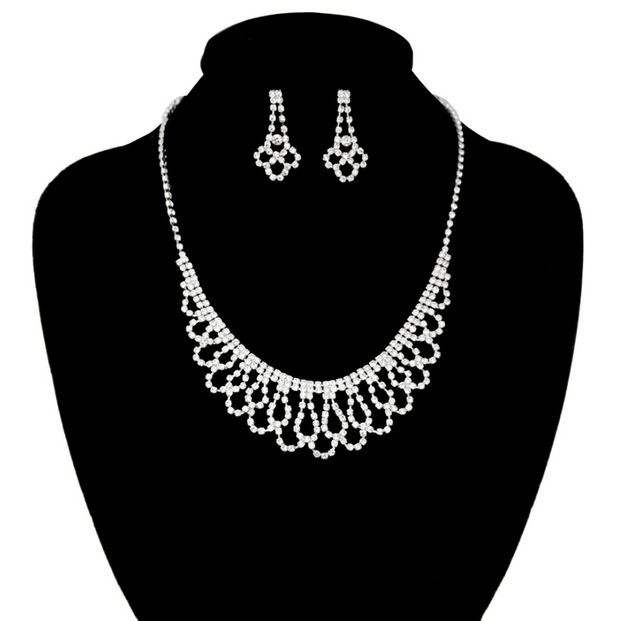 Silver Rhinestone Jr. Bib Necklace Set